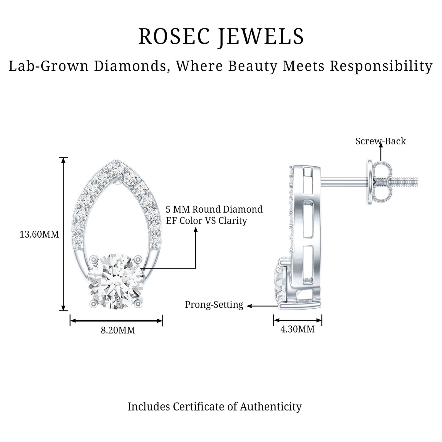 Certified 0.9 Carat Lab Grown Diamond Leaf Stud Earrings