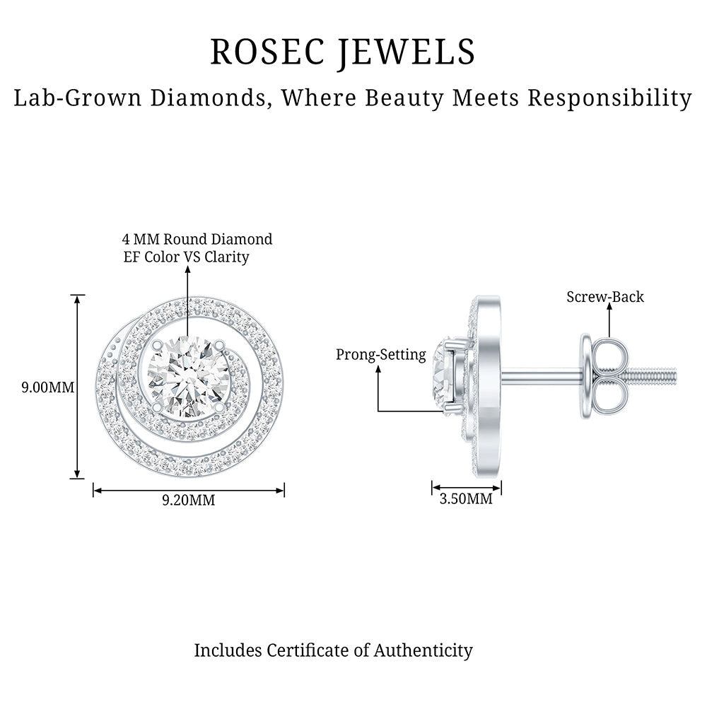 Lab Grown Diamond Swirl Stud Earrings With Screw Back