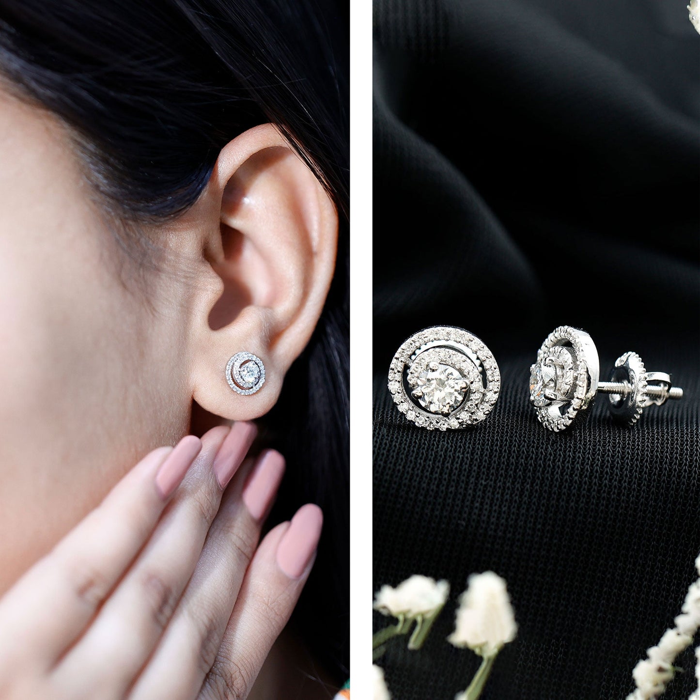 Lab Grown Diamond Swirl Stud Earrings With Screw Back