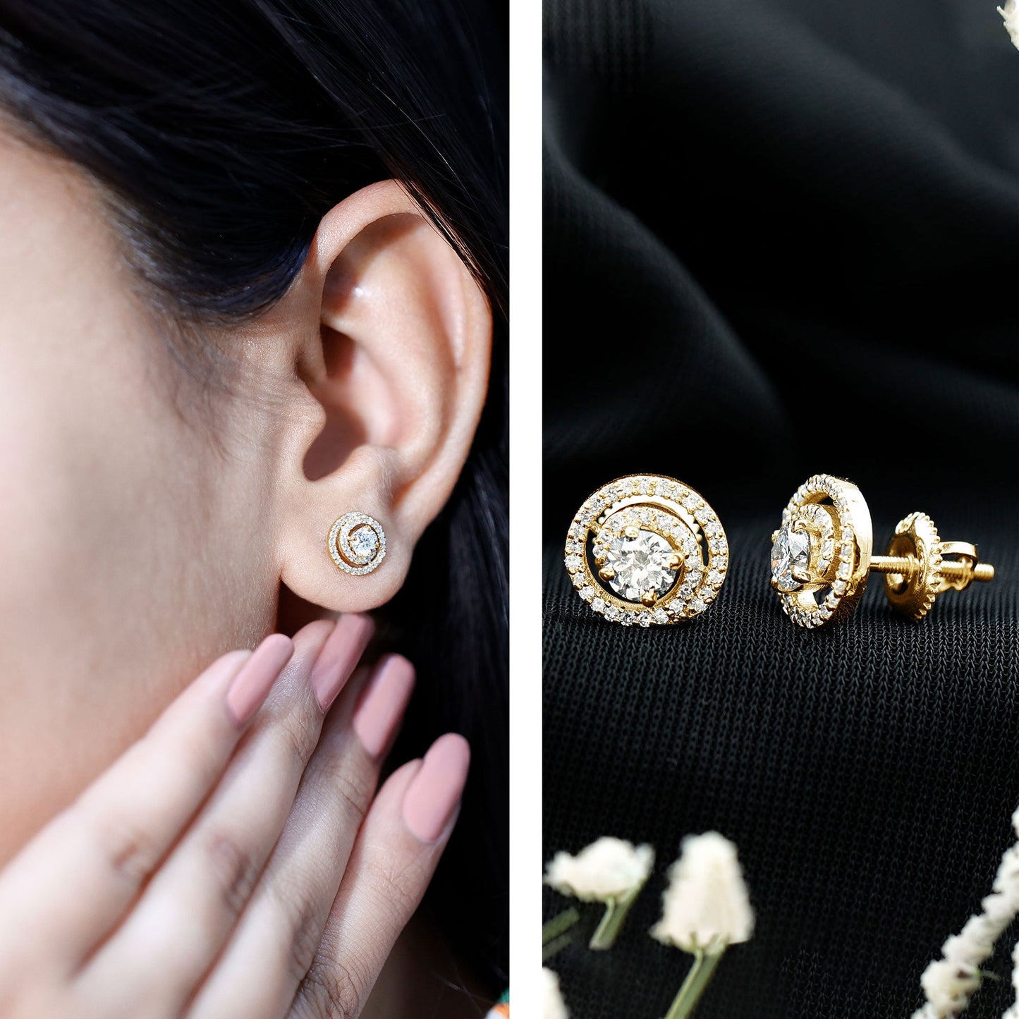 Lab Grown Diamond Swirl Stud Earrings With Screw Back