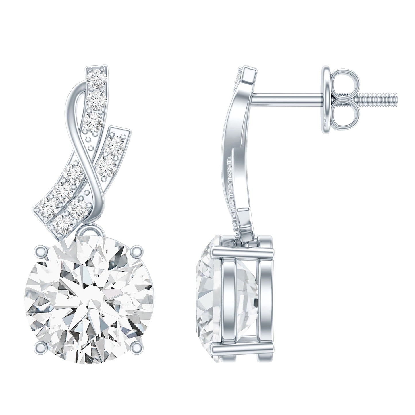 Certified 4 Carat Round Lab Diamond Designer Drop Earrings