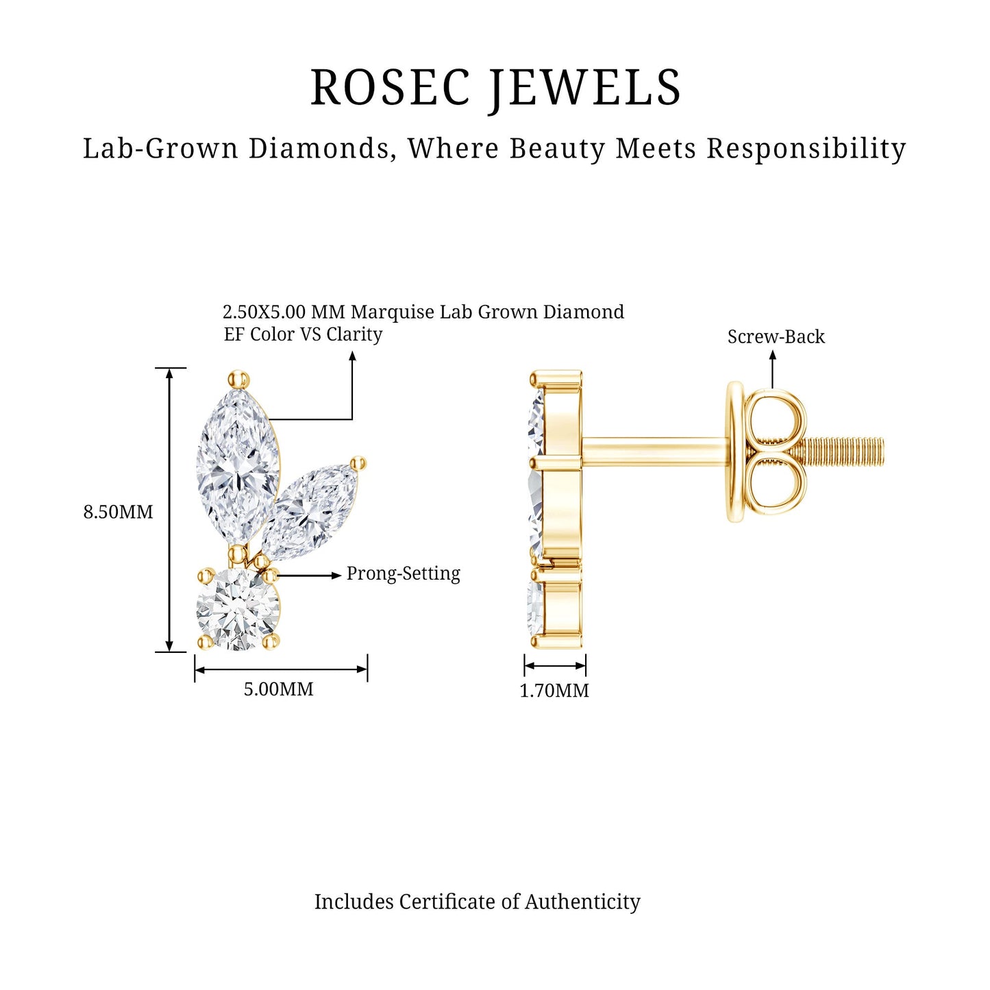 Certified Lab Grown Diamond Everyday Earrings With Screw Back