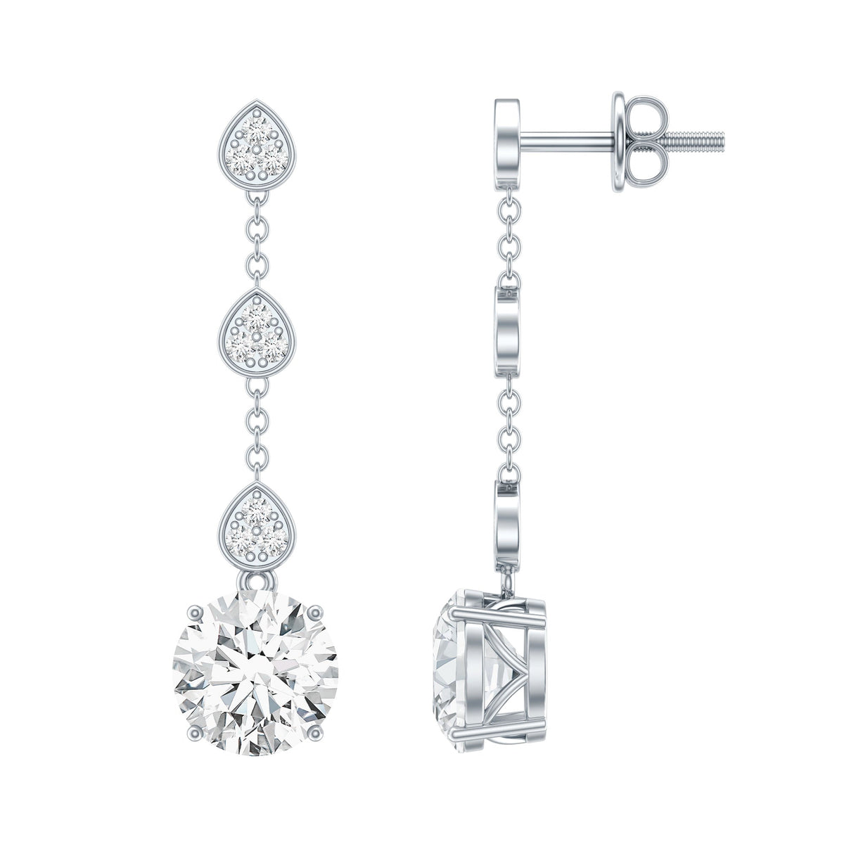 Certified Lab 2.5 Carat Round Diamond Dangle Chain Earrings