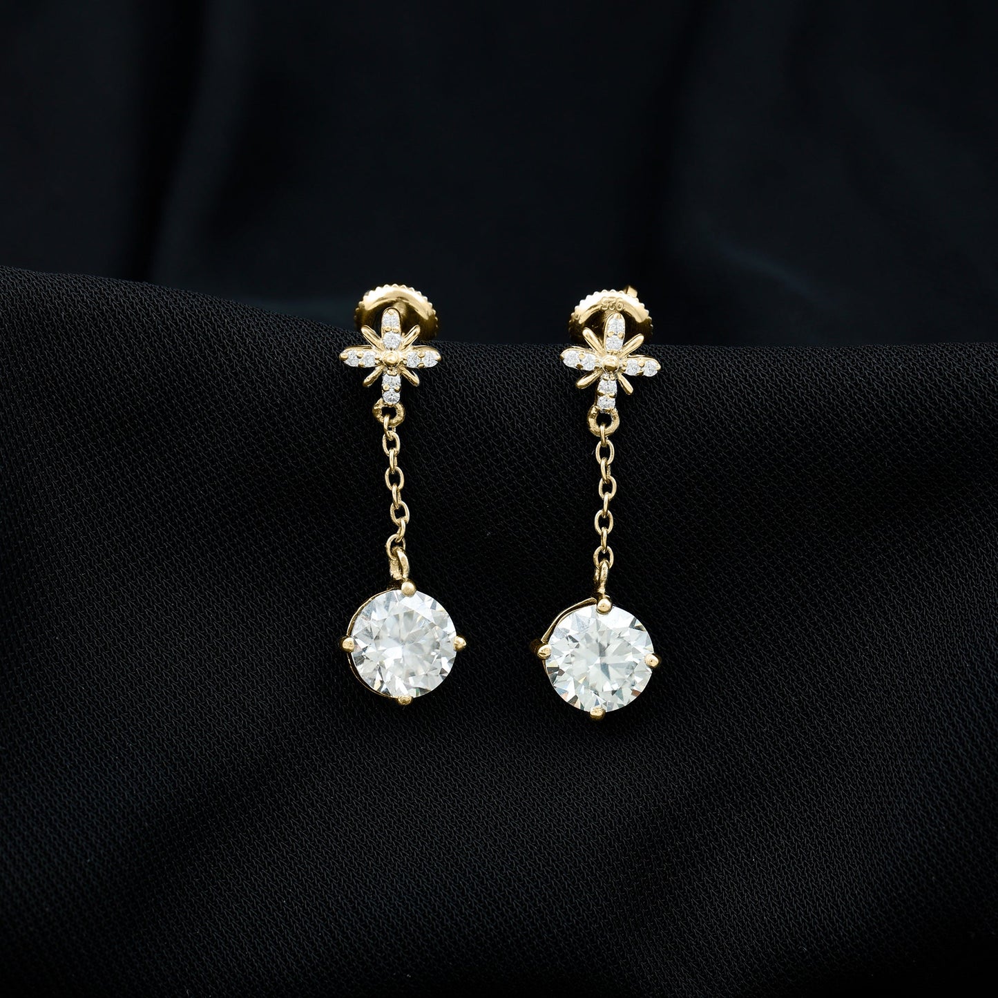Certified 4 Carat Round Lab Grown Diamond Flower Dangle Earrings