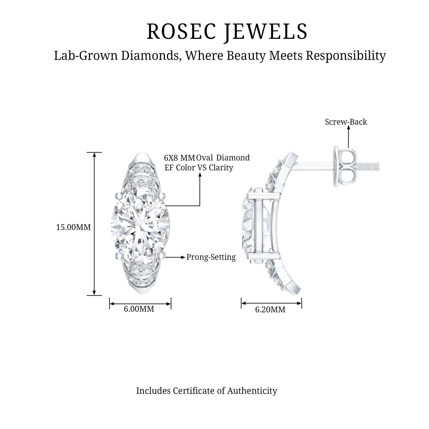 2.5 Carat Oval Lab Grown Diamond Vintage Style Stud Earrings