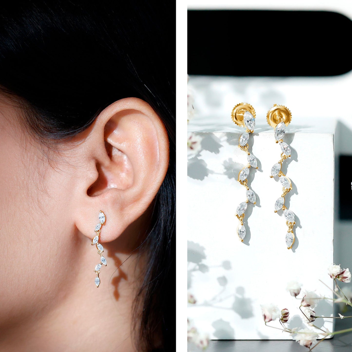 Marquise Lab Grown Diamond Bridal Dangle Earrings