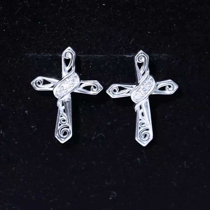 Certified Lab Grown Diamond Cross Art Deco Stud Earrings