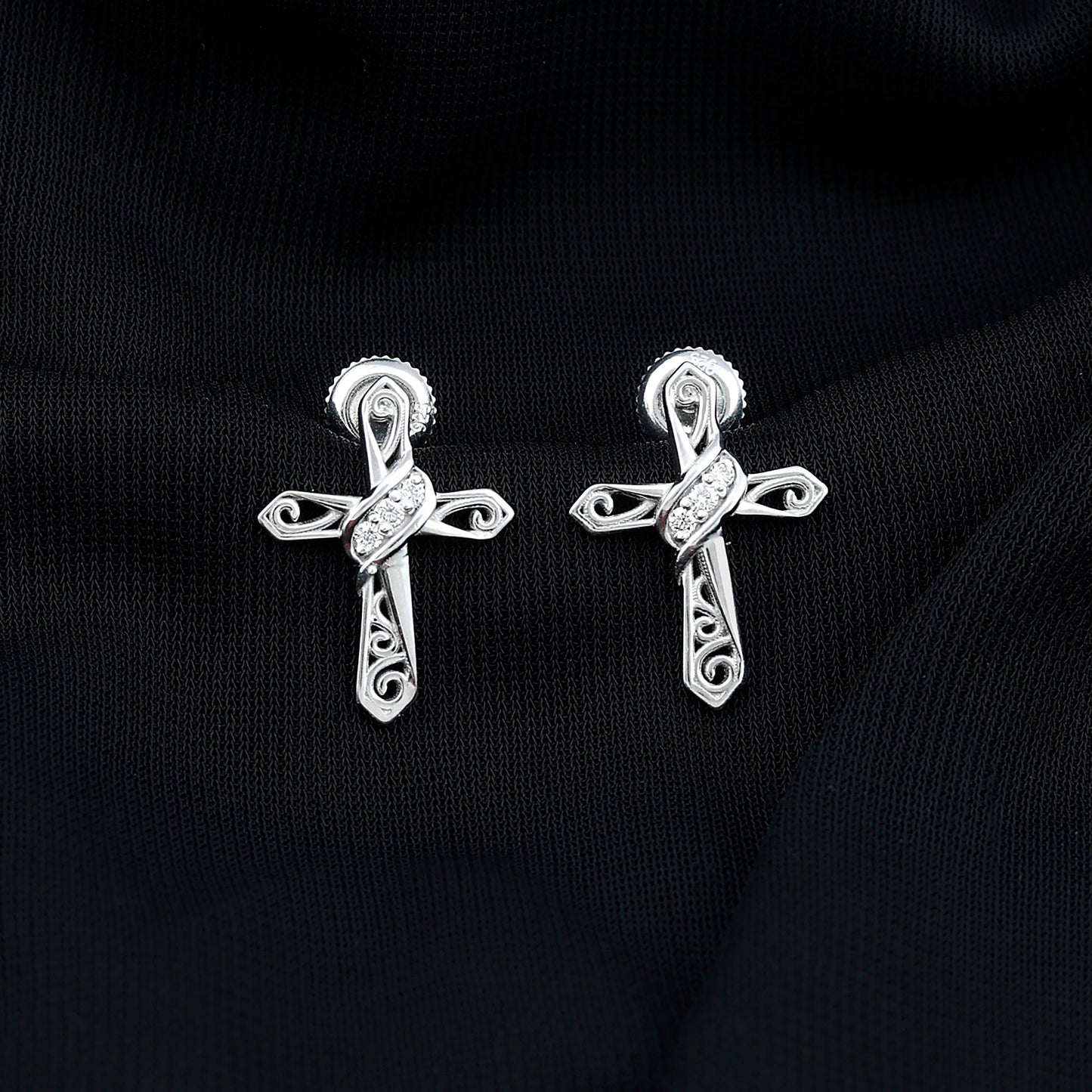 Certified Lab Grown Diamond Cross Art Deco Stud Earrings