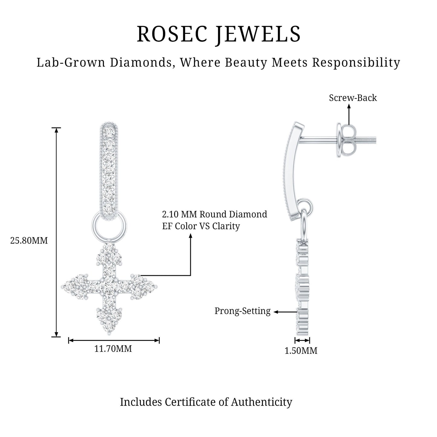 Certified Lab Grown Diamond Cross Drop Earrings For Her