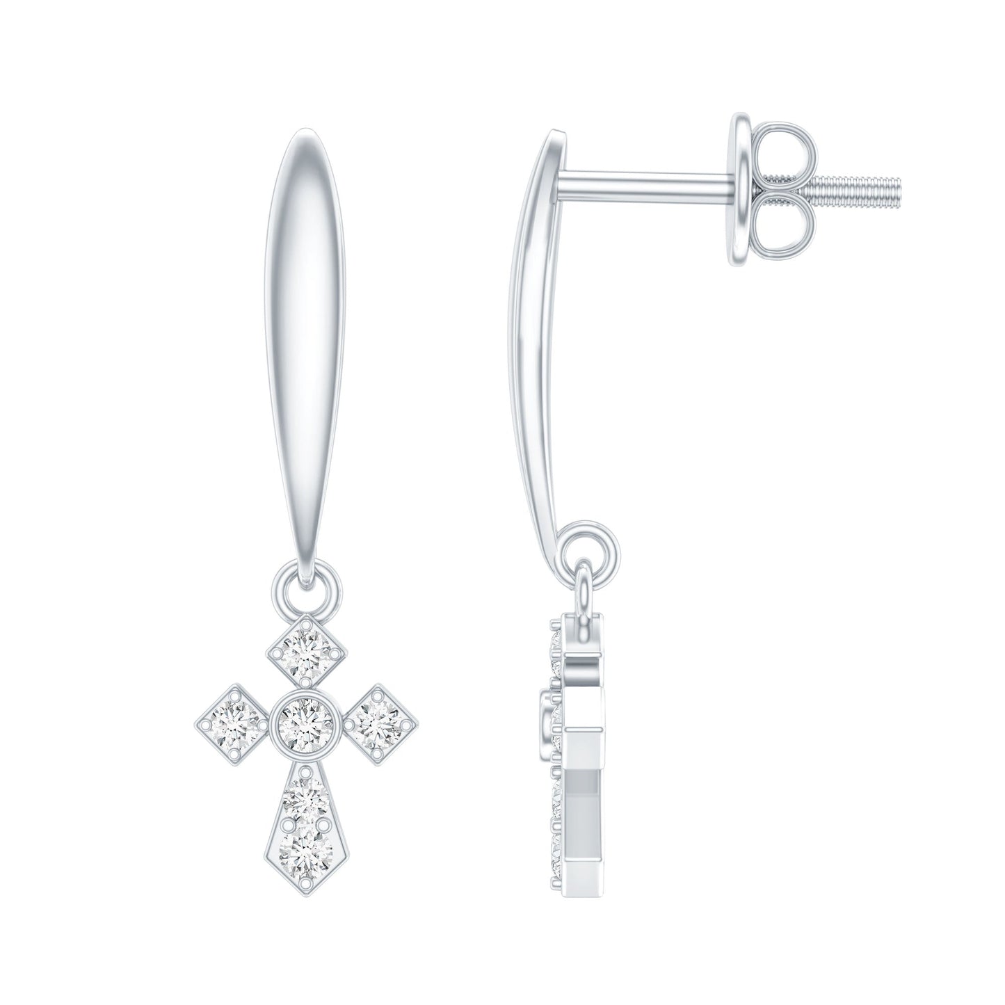 Lab Grown Diamond Cross Drop Earrings With Screw Back