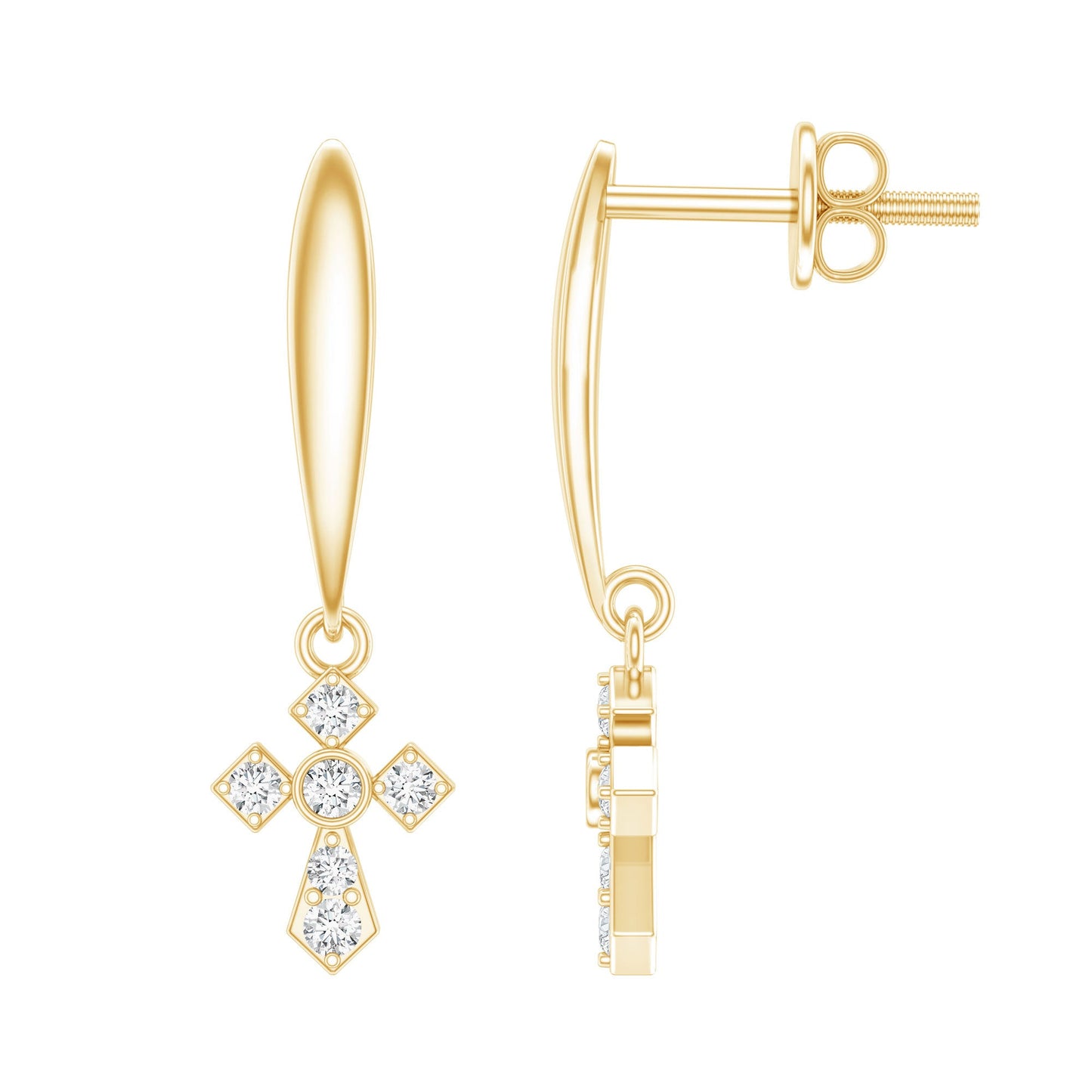 Lab Grown Diamond Cross Drop Earrings With Screw Back