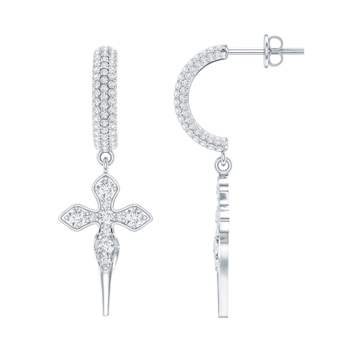 Lab Grown Diamond Designer Cross Earrings With Screw Back