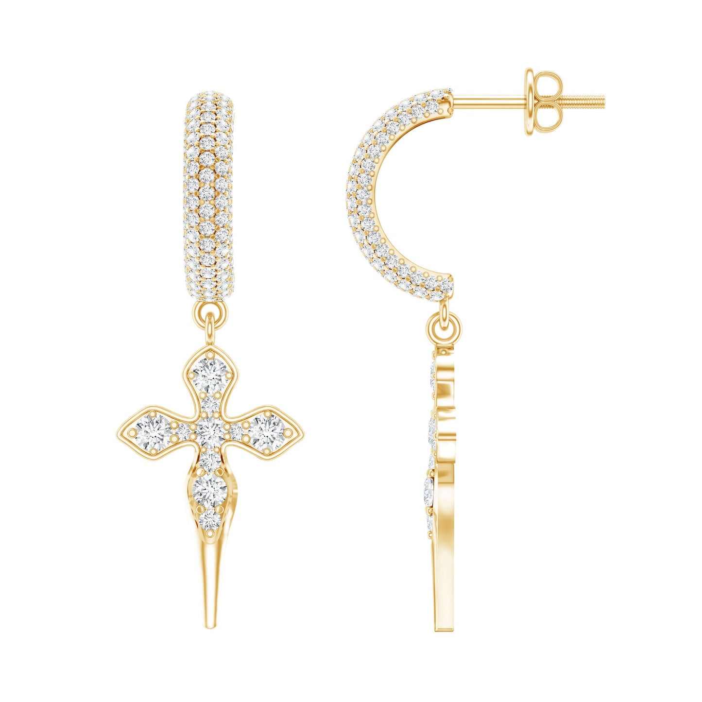 Lab Grown Diamond Designer Cross Earrings With Screw Back