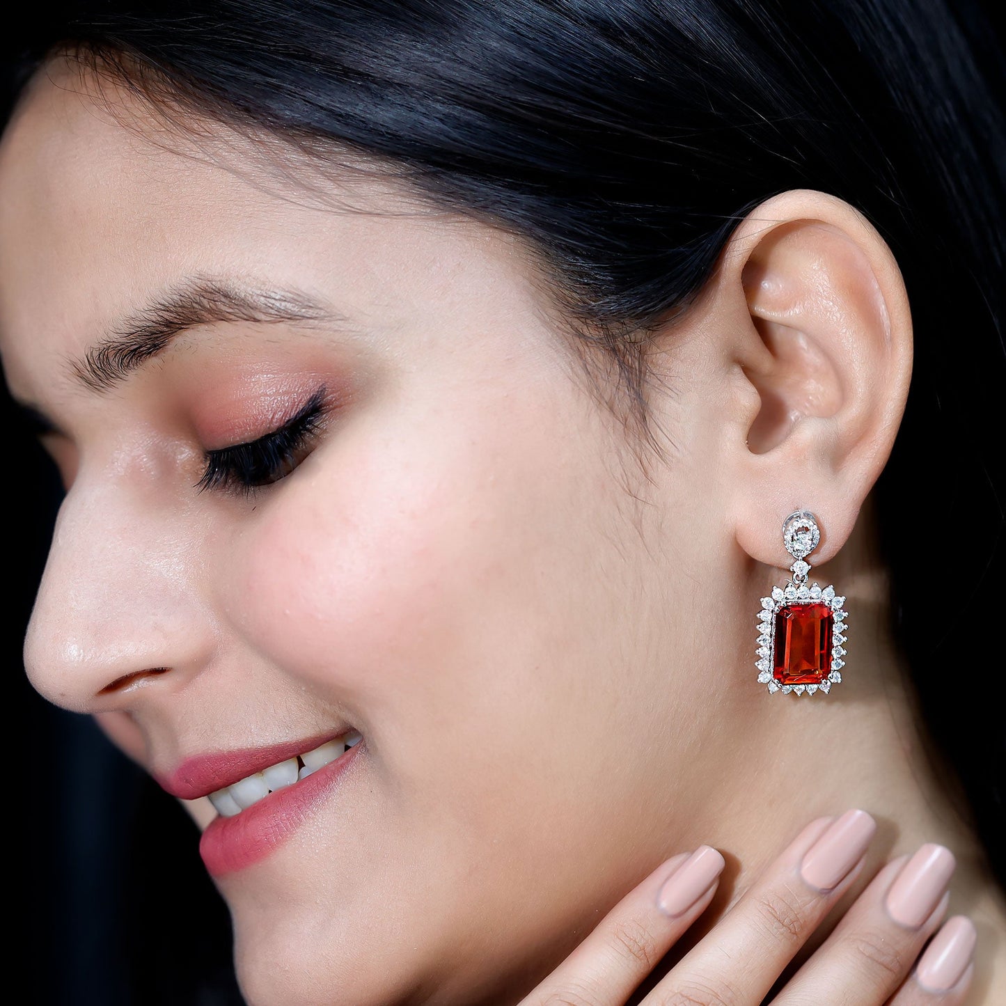 Certified 18 Carat Lab Grown Orange Sapphire Statement Earrings in Silver