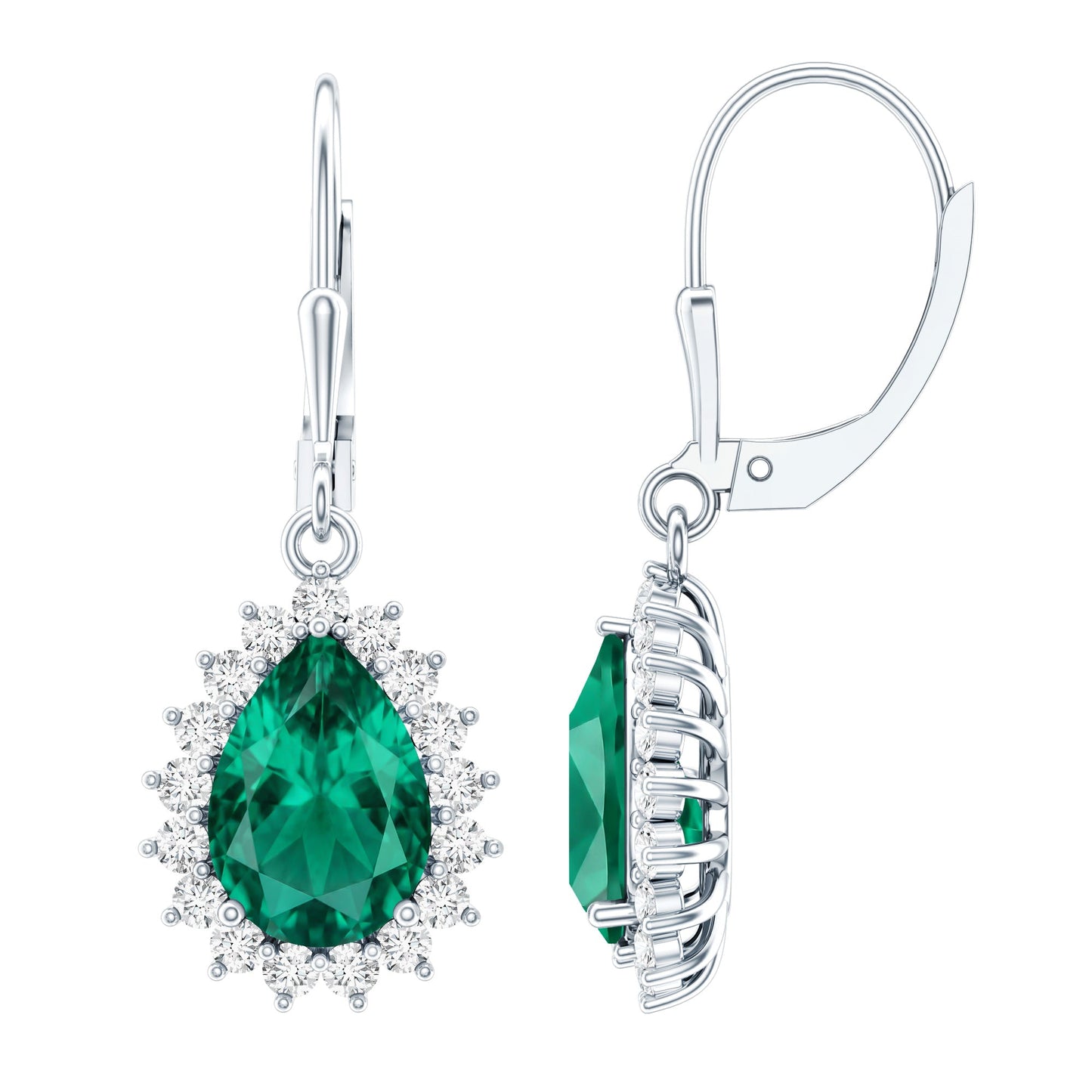 Certified Lab Grown Emerald Hoop Drop Earring in Silver