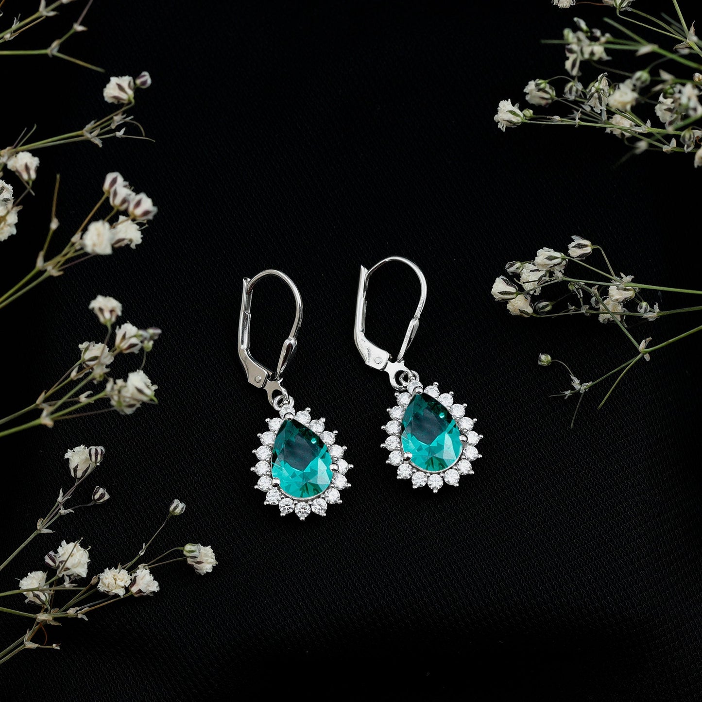 Certified Lab Grown Emerald Hoop Drop Earring in Silver