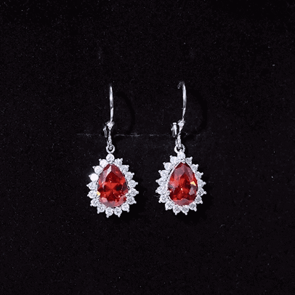 5 Carat Lab Grown Orange Sapphire Teardrop Earrings With Moissanite Halo Accents