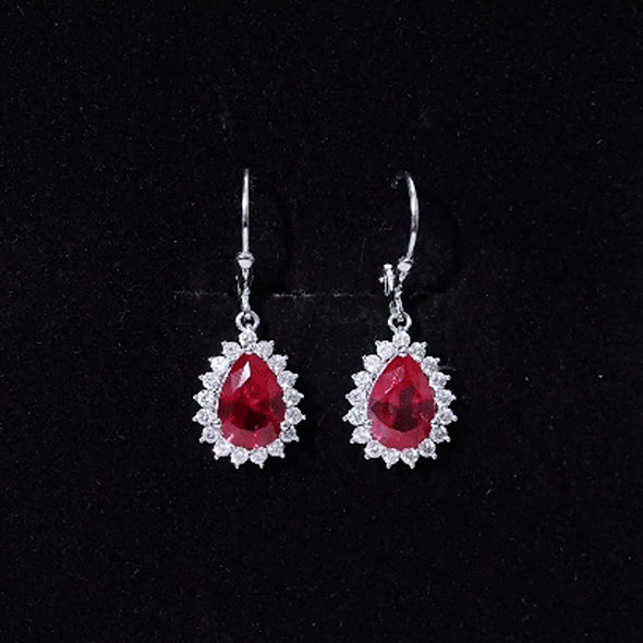 Certified 5.8 Carat Lab Created Ruby Dangle Earrings For Women