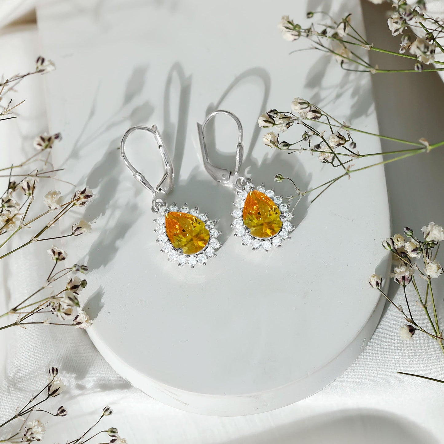 5 Carat Lab Grown Yellow Sapphire Dangle Earrings for Women with Leverbacks