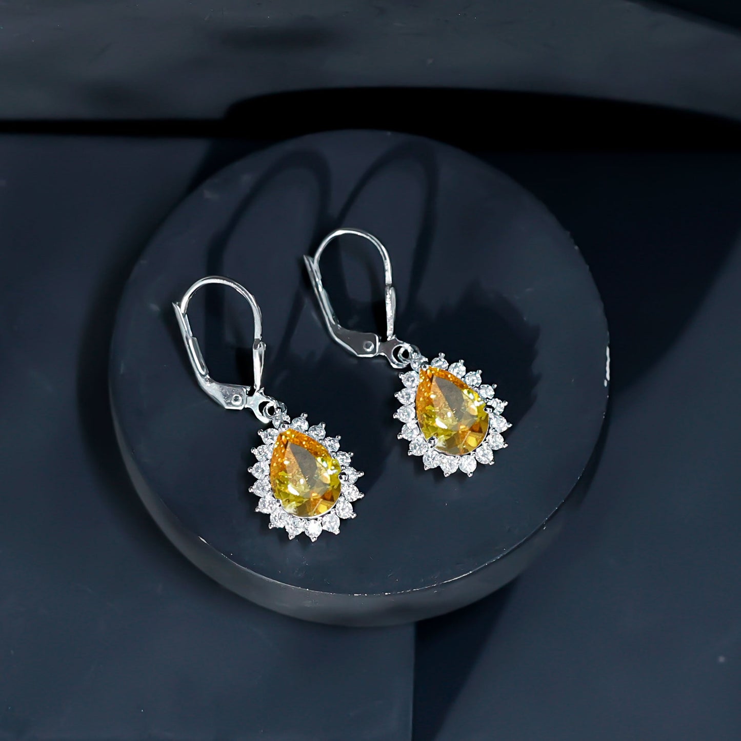 5 Carat Lab Grown Yellow Sapphire Dangle Earrings for Women with Leverbacks