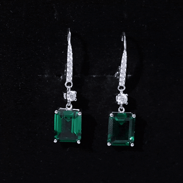 Sterling Silver 6.5 Carat Lab Grown Emerald Drop Earrings For Women