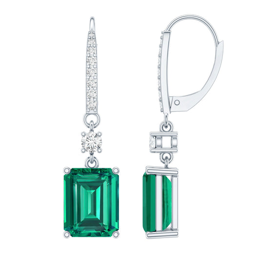 Sterling Silver 6.5 Carat Lab Grown Emerald Drop Earrings For Women