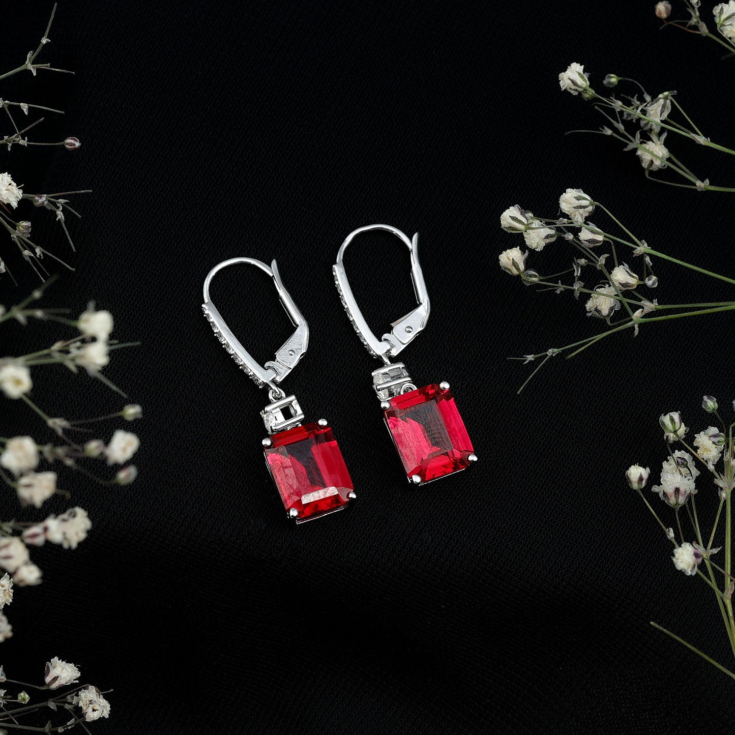7 Carat Lab Created Ruby Drop Earrings in Sterling Silver