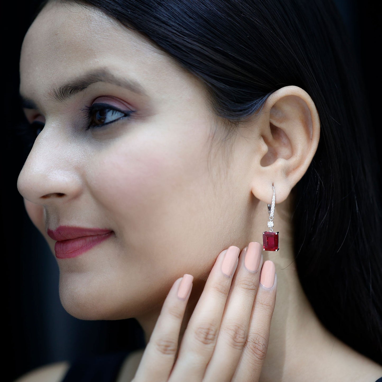 7 Carat Lab Created Ruby Drop Earrings in Sterling Silver