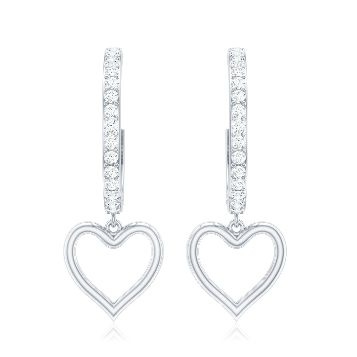 Genuine Diamond Heart Drop Earrings Hoop