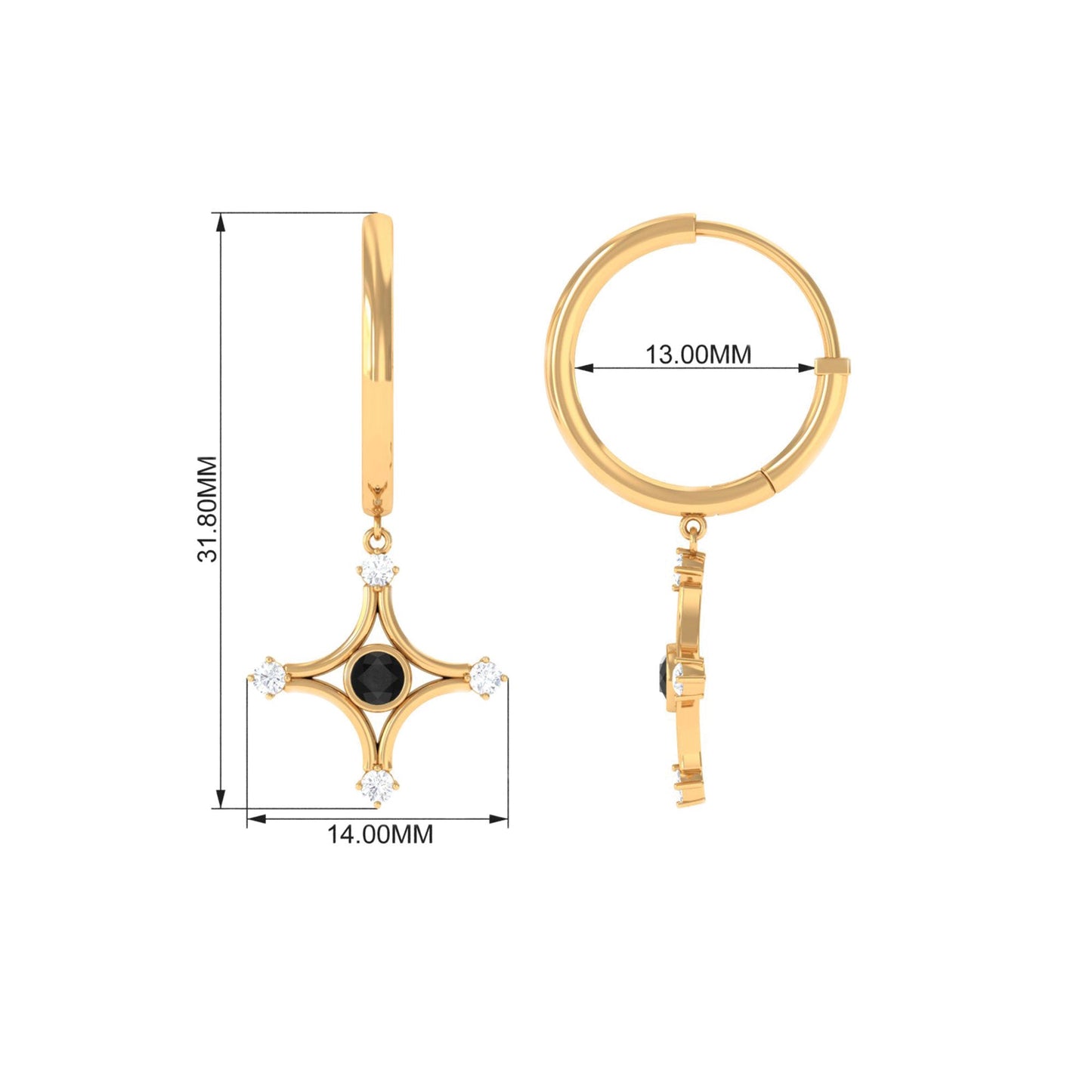 Lab Created Black and White Diamond Star Dangle Hoop Earrings