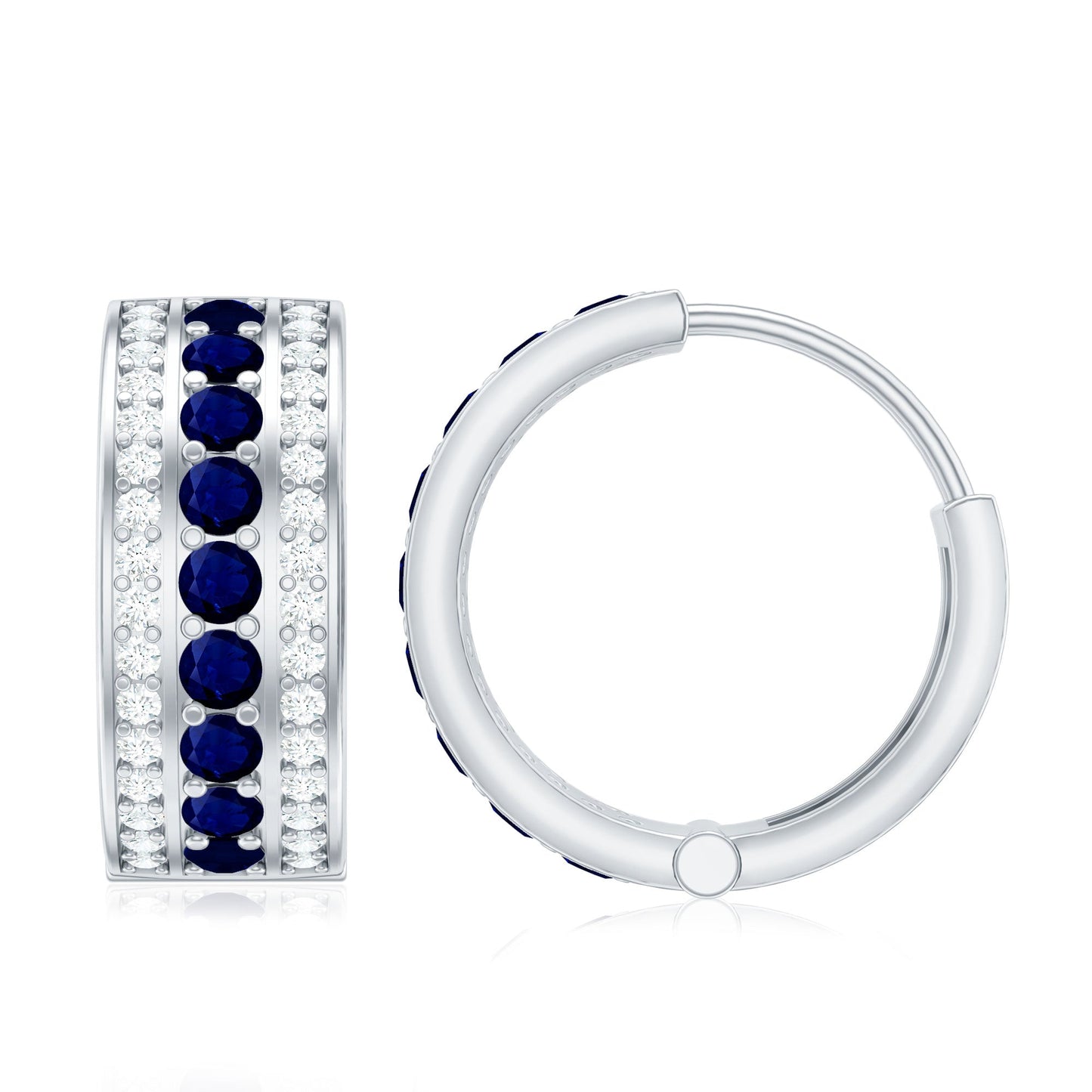 Blue Sapphire and Diamond Statement Hoop Earrings