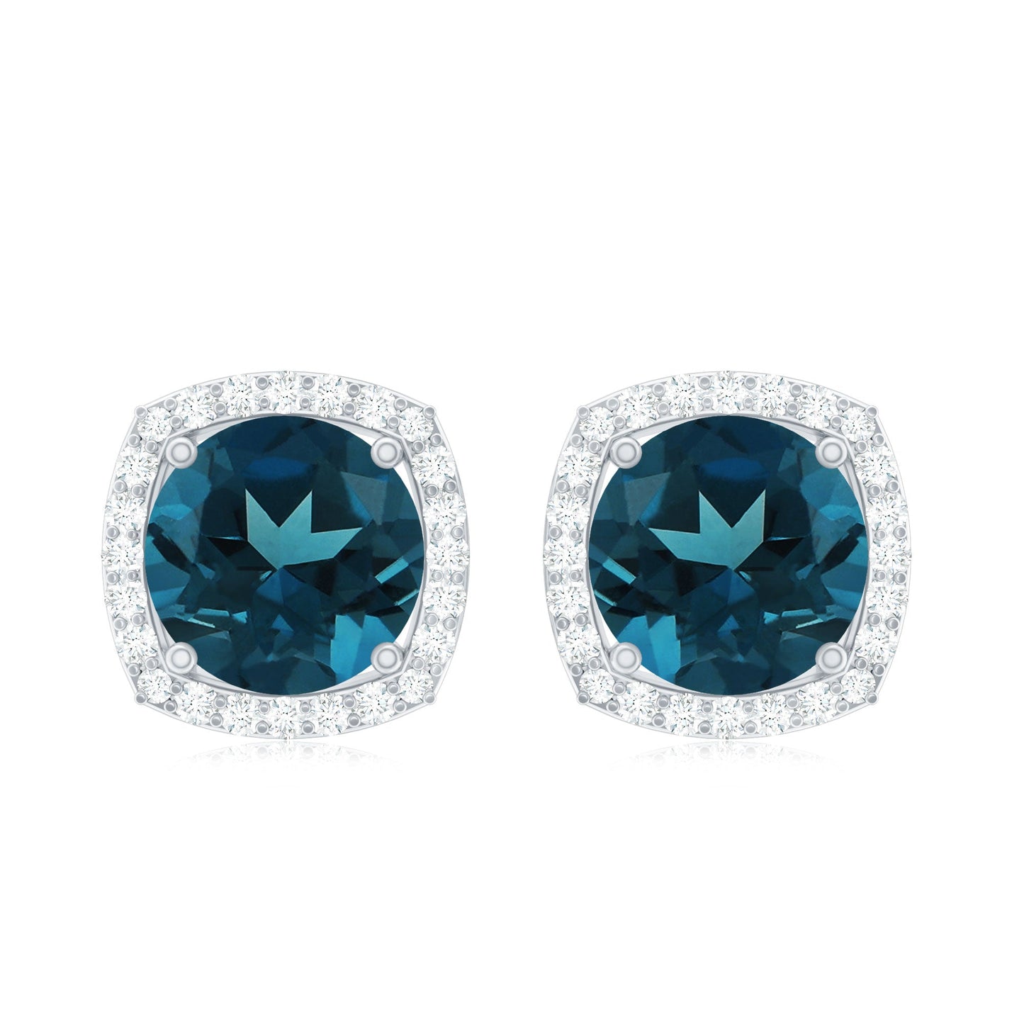 London Blue Topaz and Diamond Halo Stud Earrings