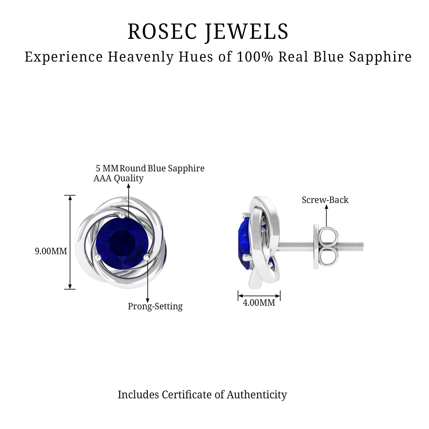1.9 Carat Natural Blue Sapphire Swirl Stud Earrings