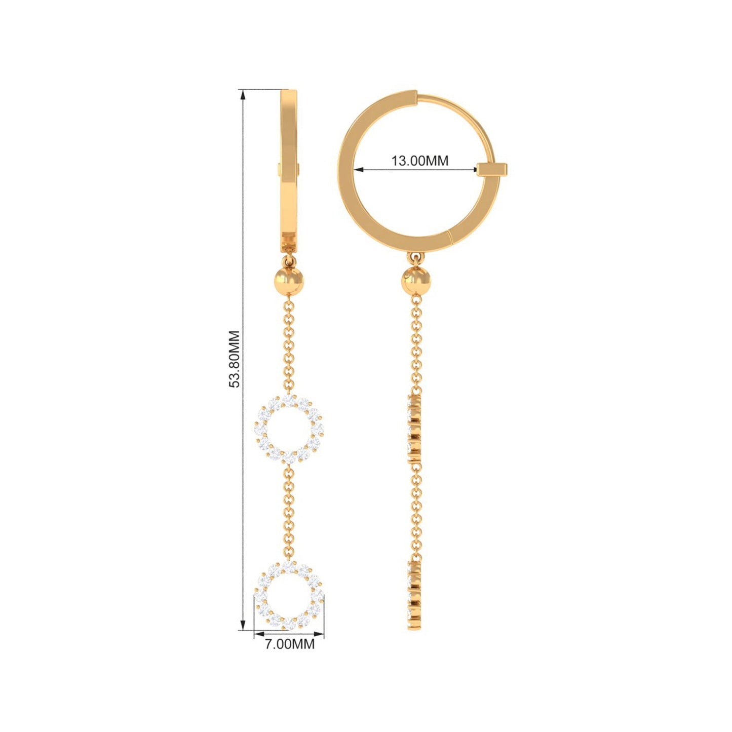Open Circle Diamond Dangle Chain Hoop Earrings