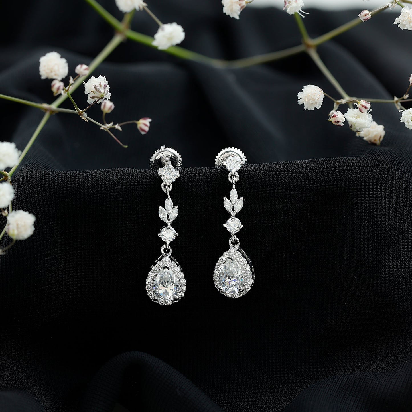 Certified Moissanite Wedding Dangling Earrings in Silver