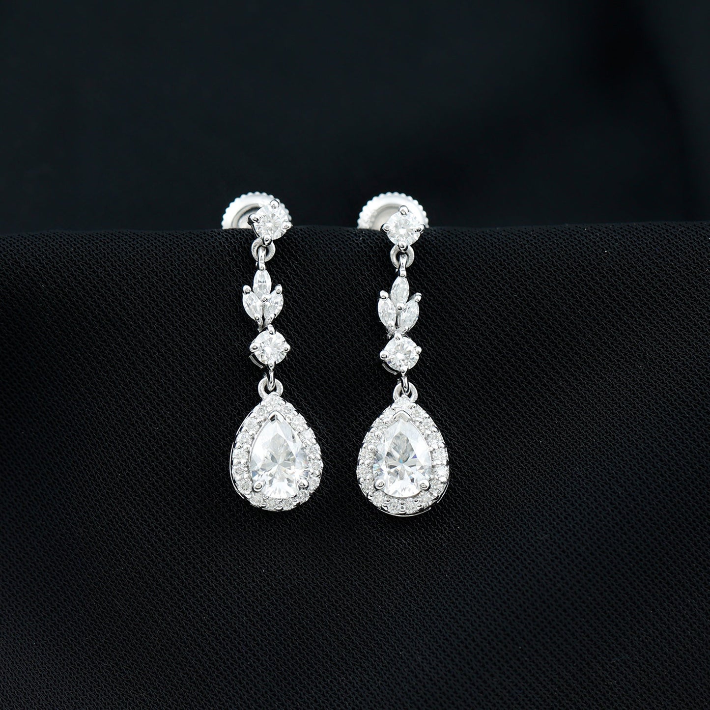 Certified Moissanite Wedding Dangling Earrings in Silver