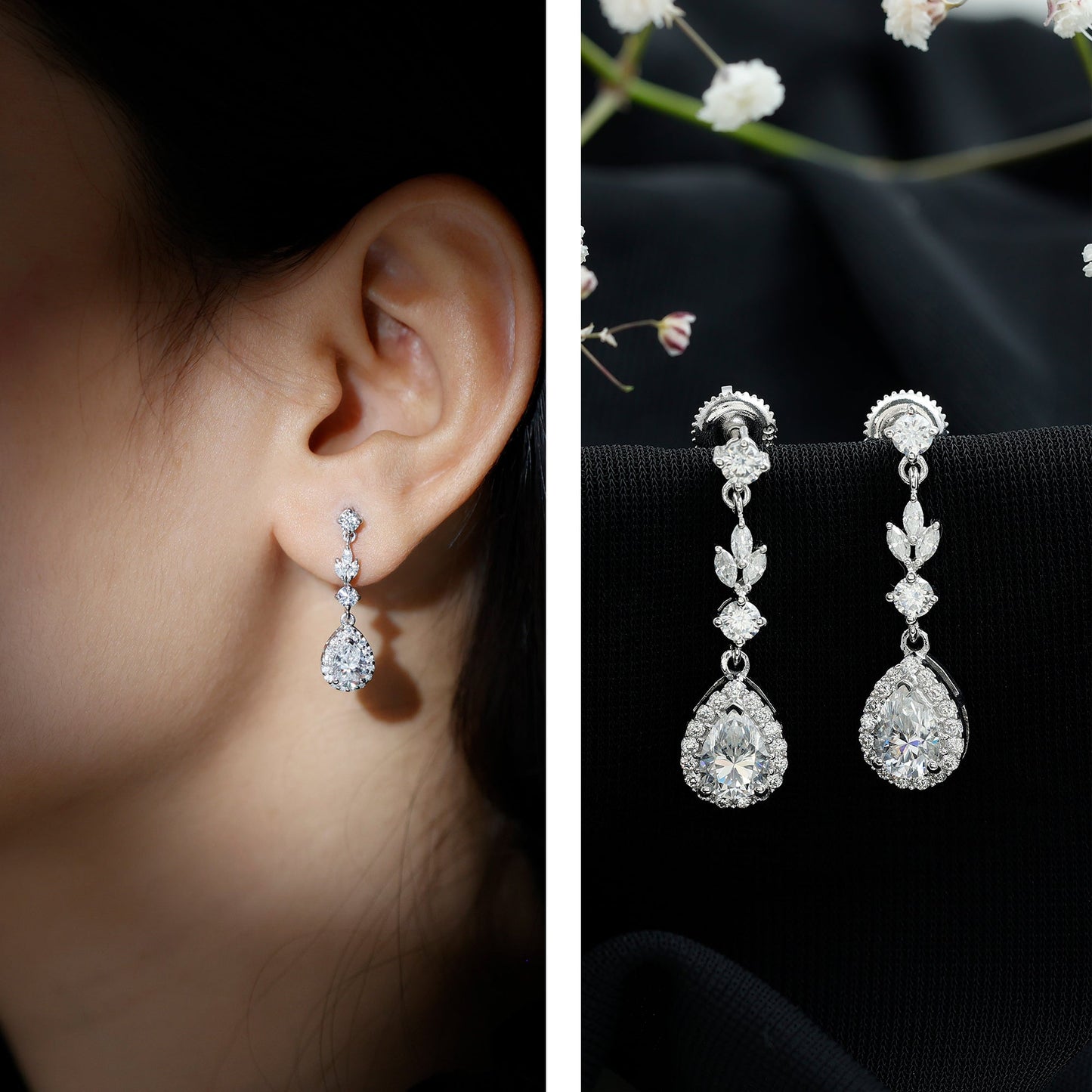 Certified Moissanite Wedding Dangling Earrings in Silver