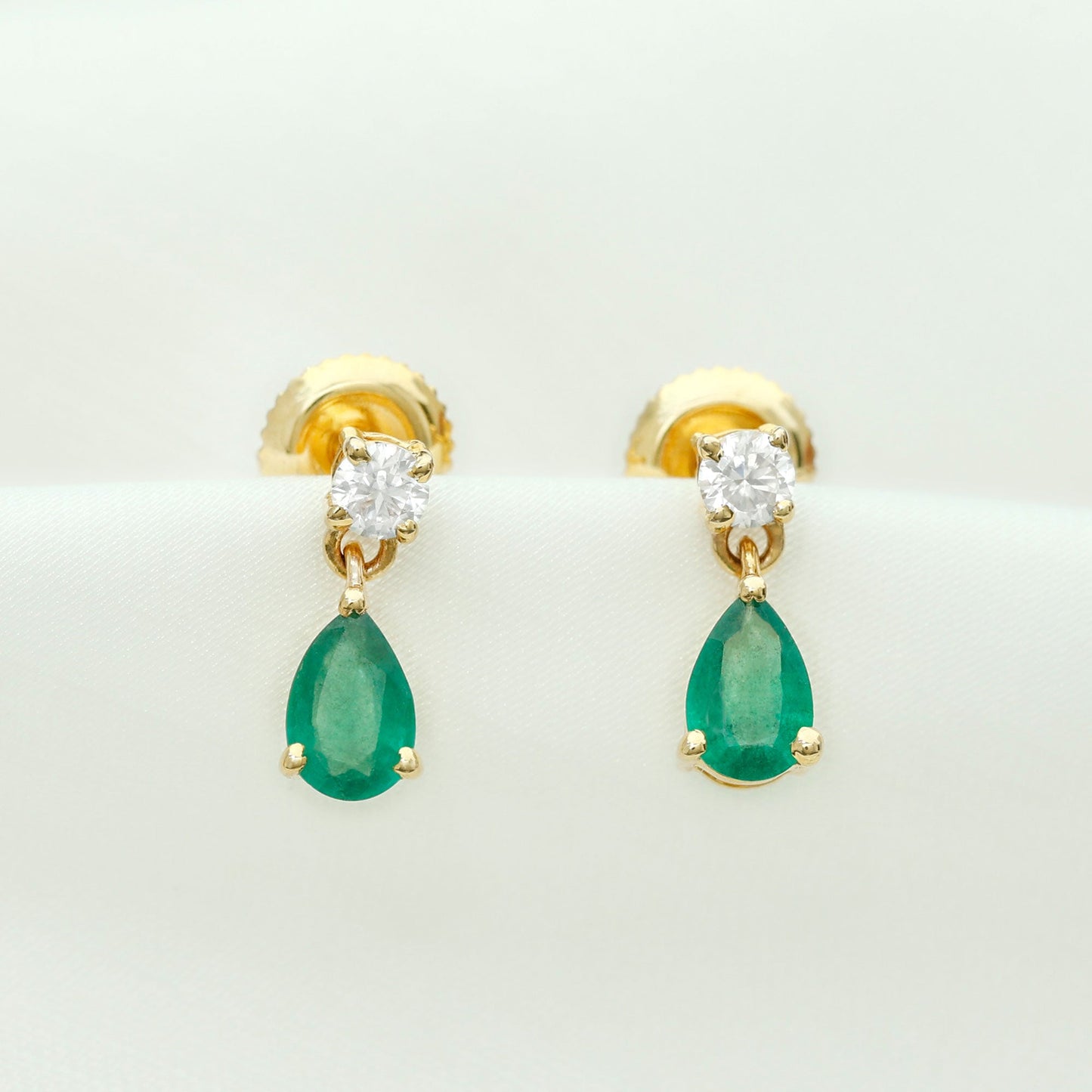 Certified Emerald and Diamond Bridal Teardrop Earrings