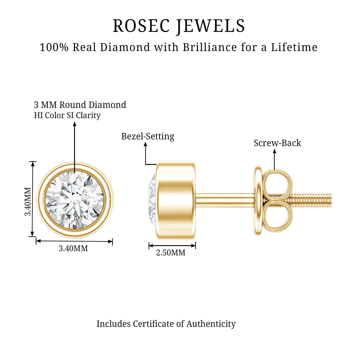 Minimalistic Bezel Set Diamond Stud Earrings