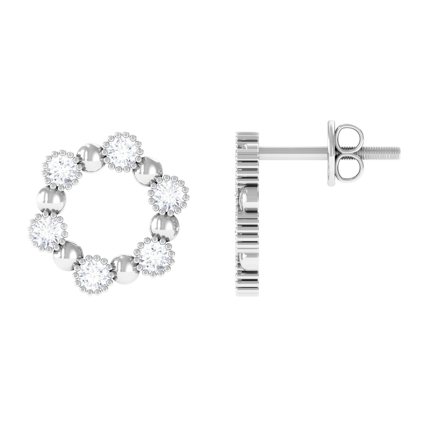 Real Diamond Circle Earrings with Screw Back