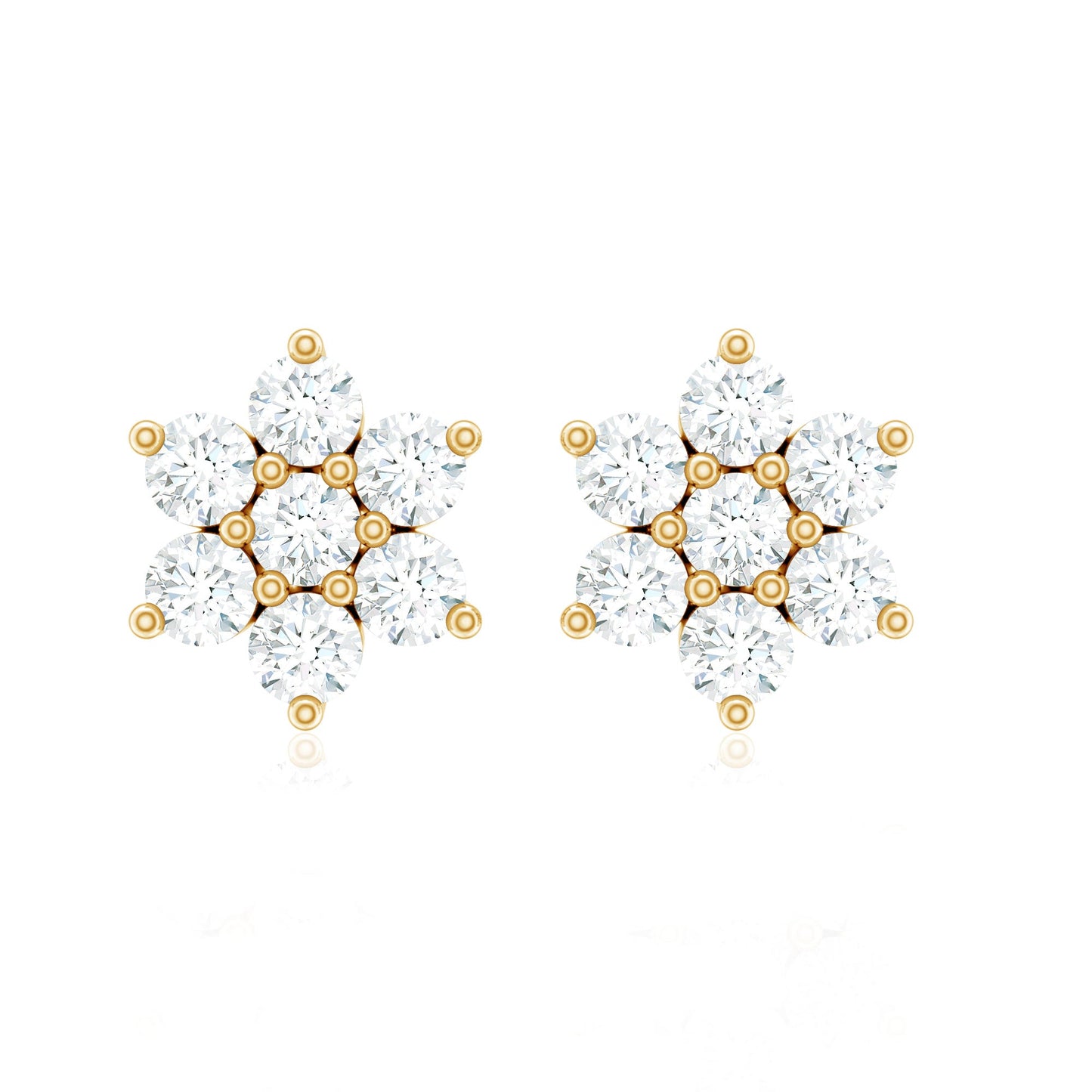 Certified Genuine Diamond Flower Earrings with Screw Back