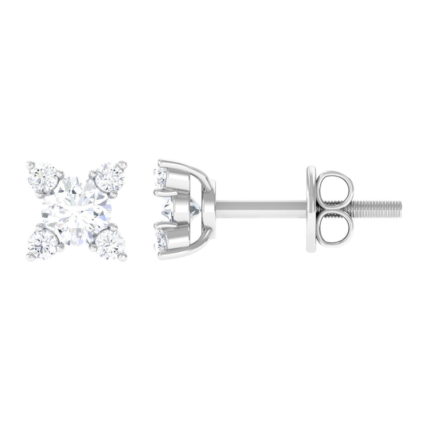 Real Diamond Flower Stud Earrings with Screw Backs