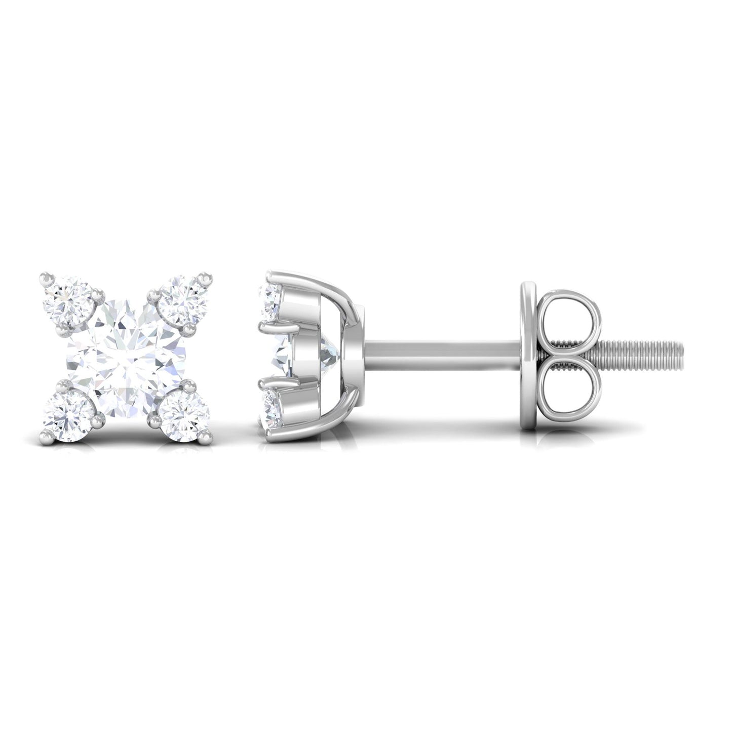 Real Diamond Flower Stud Earrings with Screw Backs