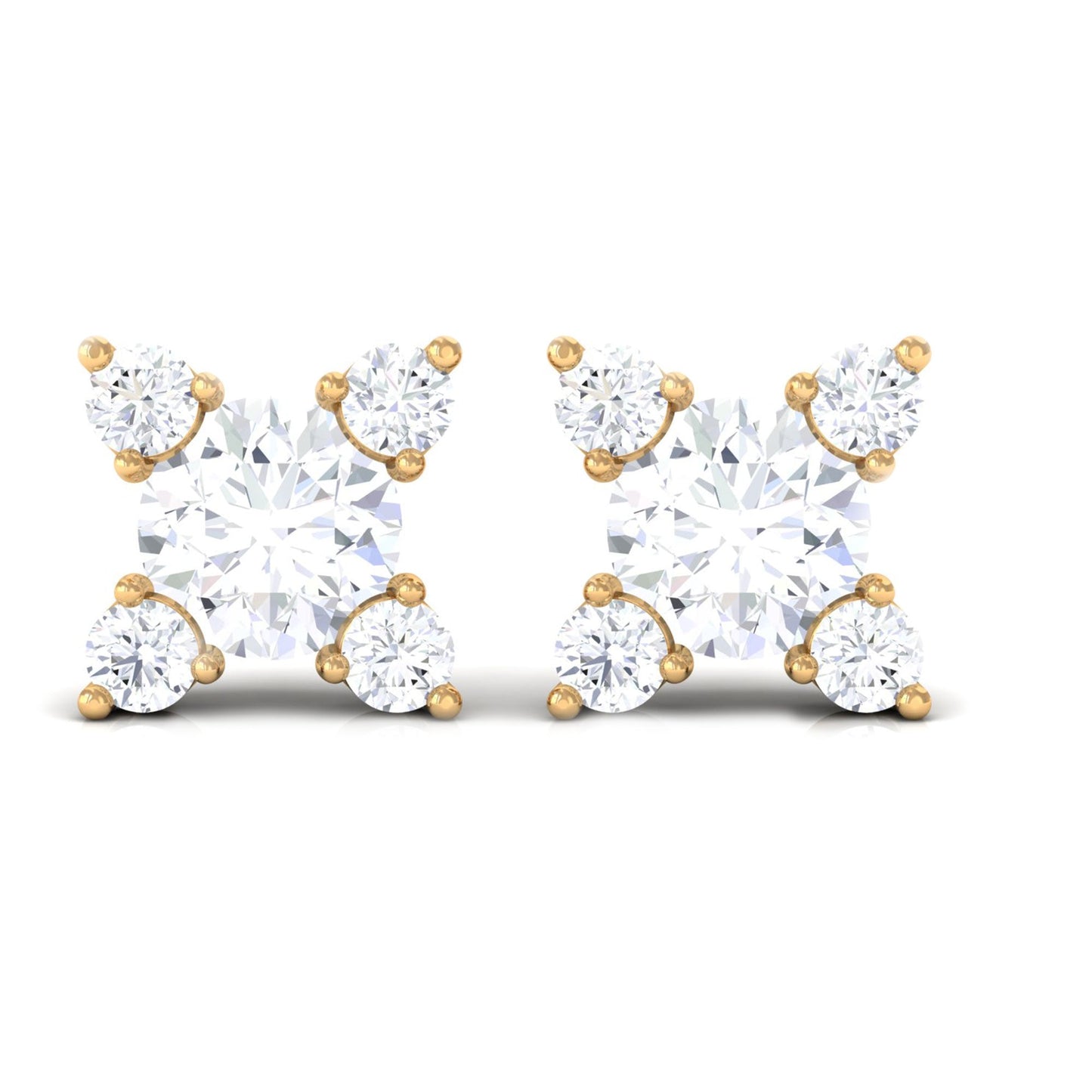 Real Diamond Flower Stud Earrings with Screw Backs