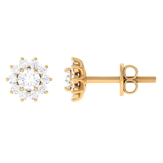 Natural Diamond Stud Earrings with Halo