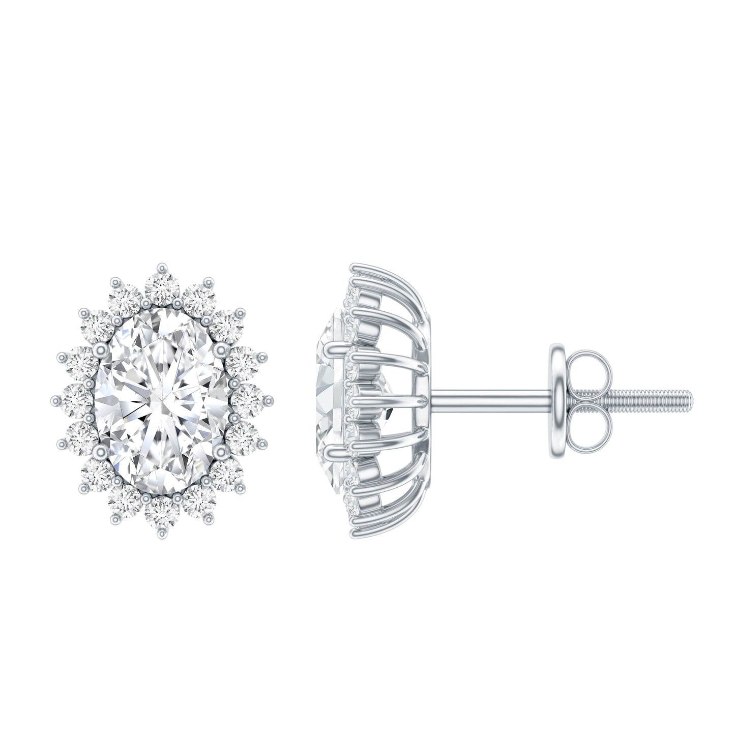 Certified 2 Carat Oval Cubic Zirconia Halo Stud Earrings in Silver