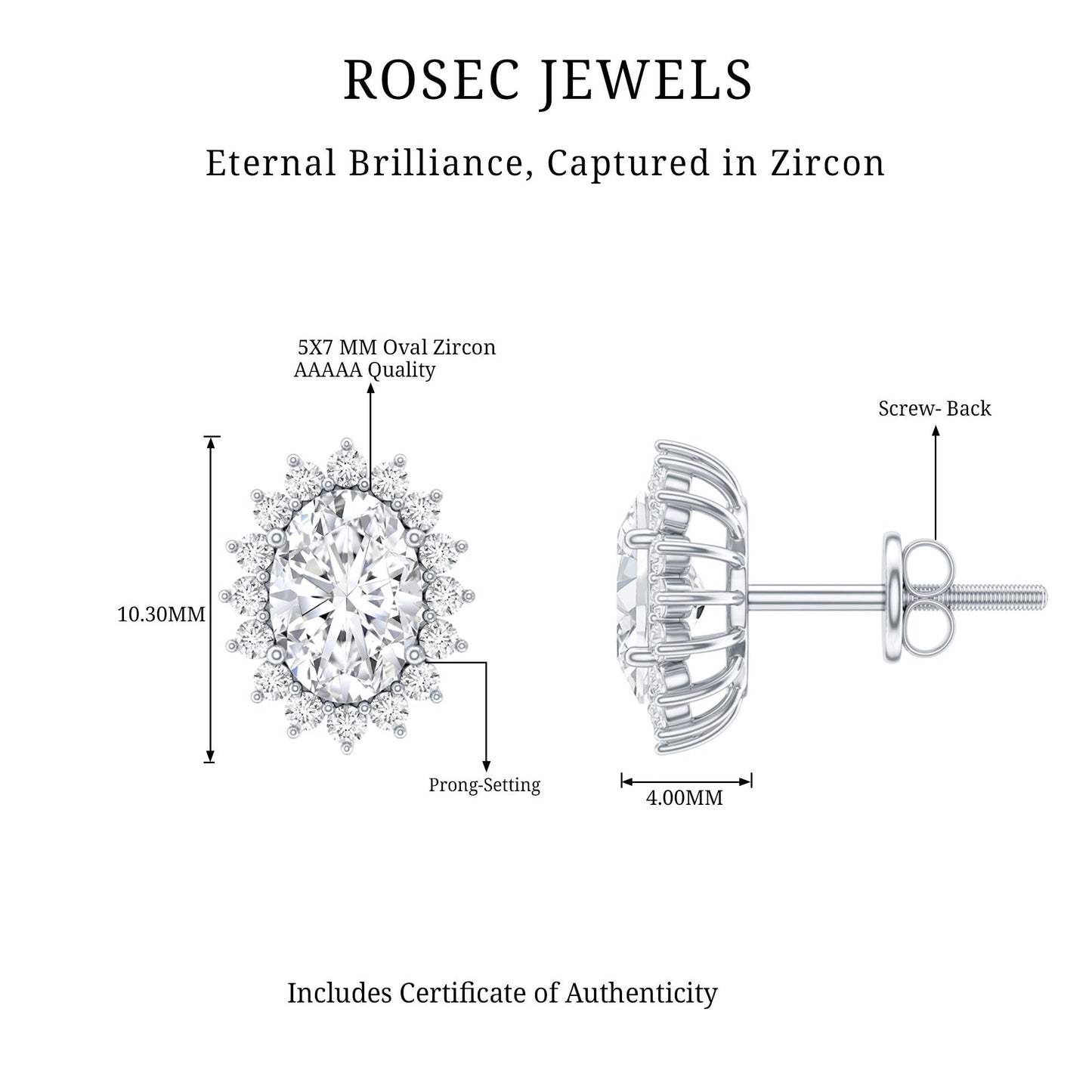 Certified 2 Carat Oval Cubic Zirconia Halo Stud Earrings in Silver