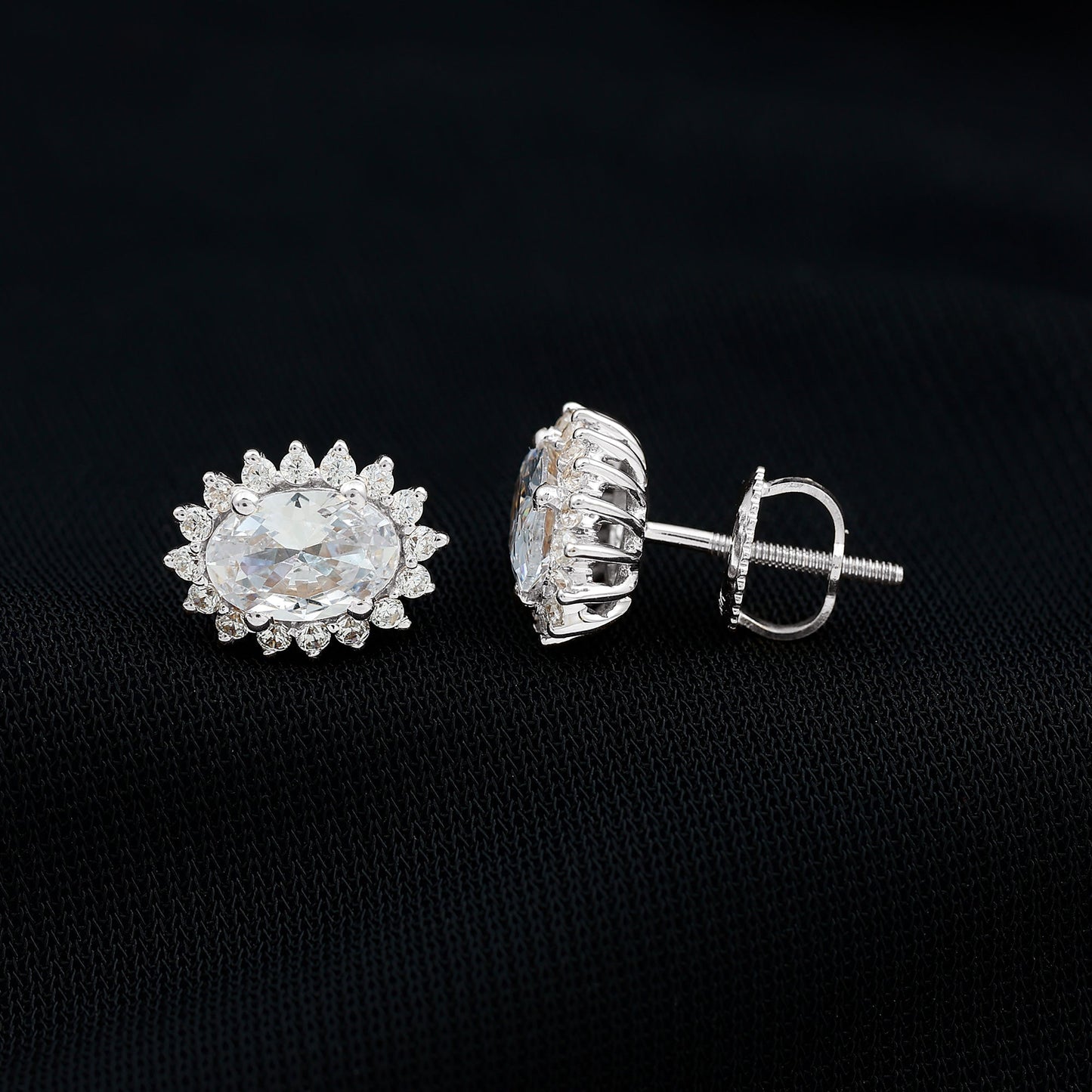 Certified 2 Carat Oval Cubic Zirconia Halo Stud Earrings in Silver
