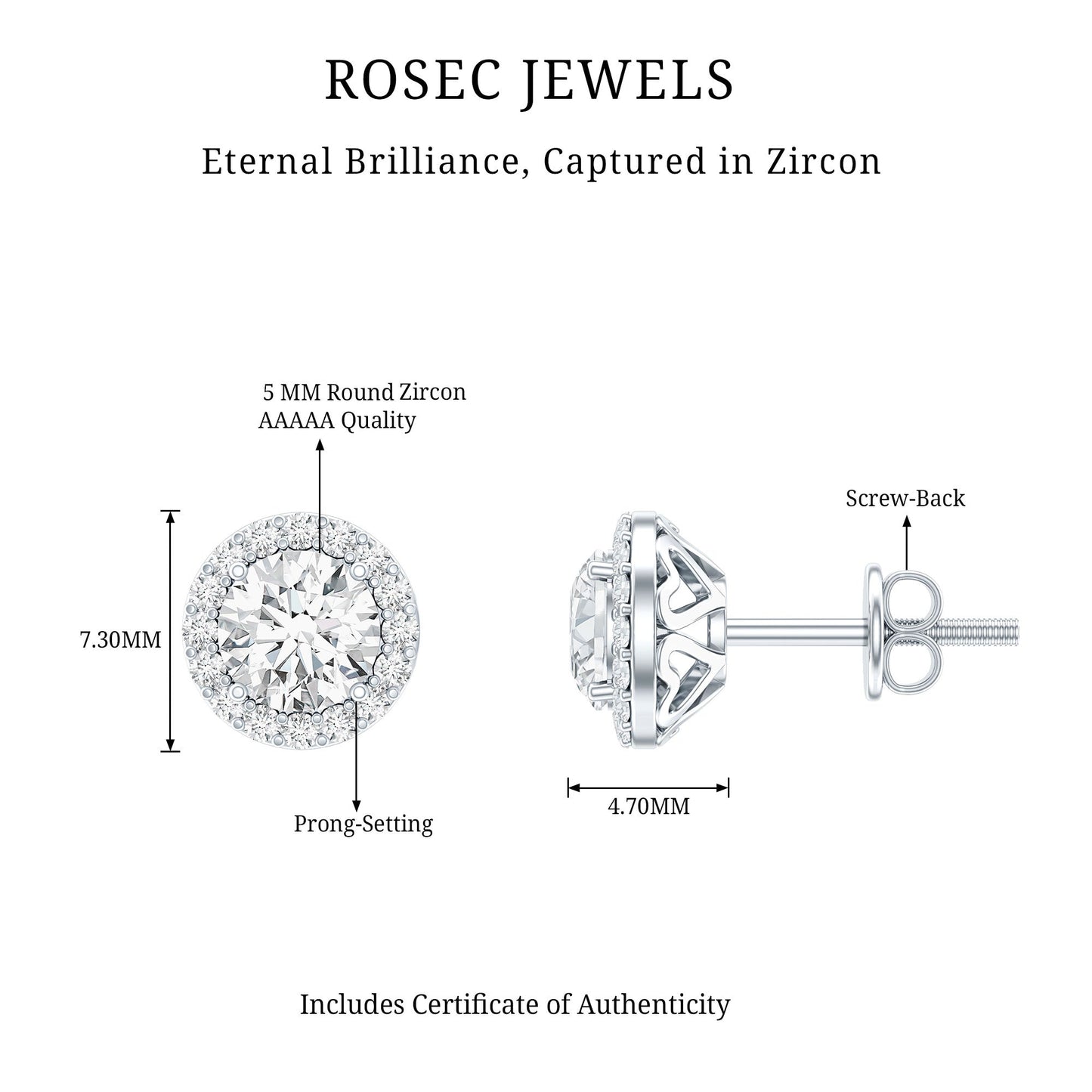 Certified 1 Carat Round Cut CZ Diamond Stud Earrings in Silver