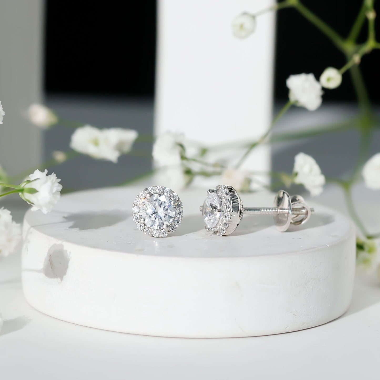 Certified 1 Carat Round Cut CZ Diamond Stud Earrings in Silver